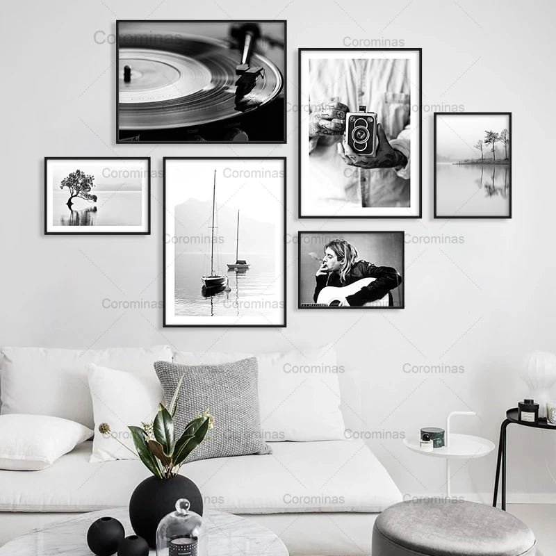 

Пейзаж в скандинавском стиле, холст, постер, винтажная камера, музыка, озеро, корабль, природа, Настенная картина, живопись, украшение, картин...