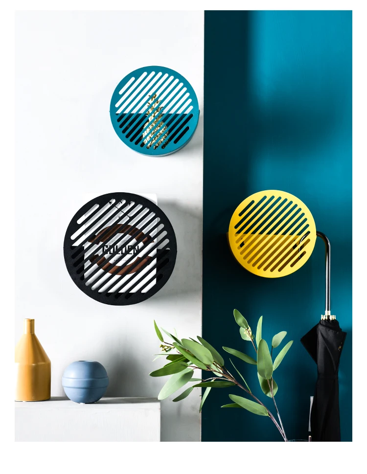 Нордический круглый из кованого железа, настенный стеллаж для гостиной, спальни, комнаты, Настенный декор, стеллаж для хранения, сберегательный ящик, украшения для гостиницы
