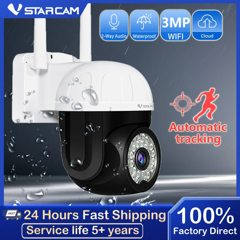 

Vstarcam New 3MP Outdoor Wifi Camera Two way Audio AI Human Auto Tracking Color Night Vision Auto Motion Track IP Camera Alarm