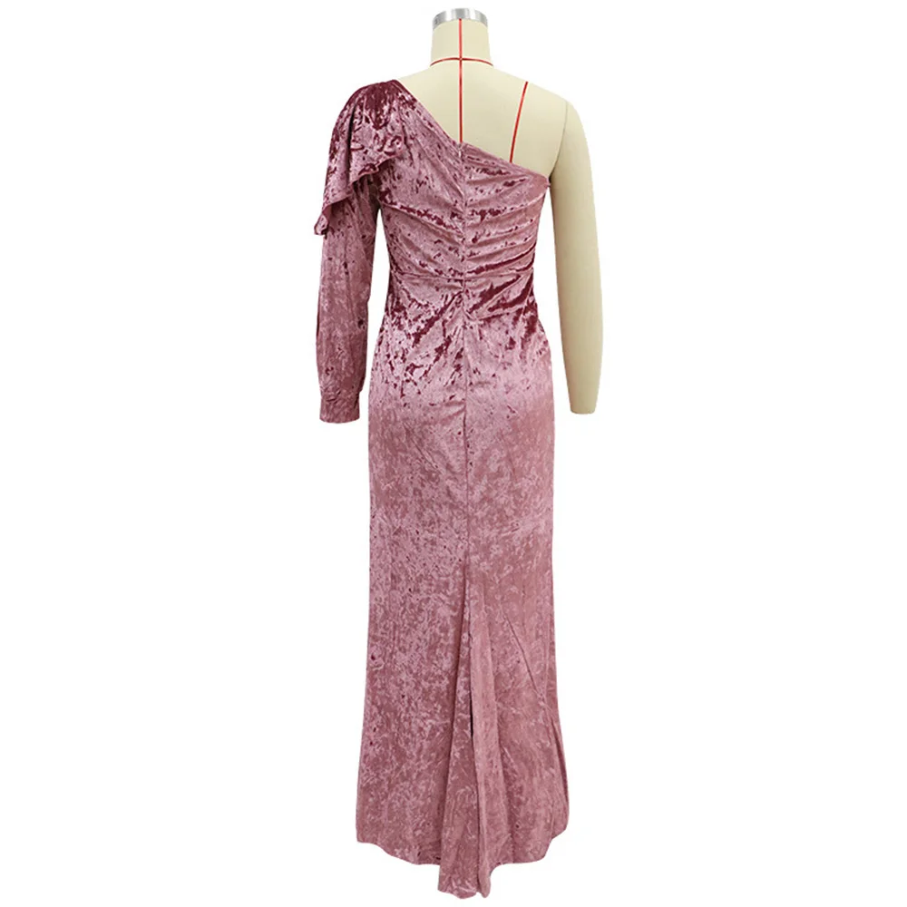 

Minimalist Party Dress Spring Autumn New Fashion Temperament Elegant Sexy Designer Split Hot Sale Pink One Shoulder Tailing