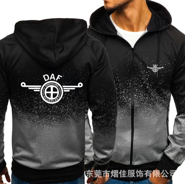 

NEW2021 for DAF Car Logo Print Casual HipHop Harajuku Gradient color Hooded Mens Fleece Sweatshirts zipper Jacket