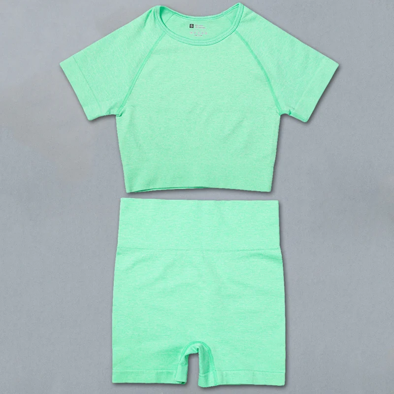 

Women Seamless Yoga Set Solid Color Gyms Fitness Tracksuit Sports Bra Workout Running Shorts Women Clothes New Summer Shorts Set