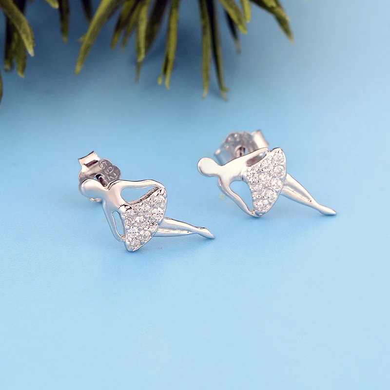 

2020 Fashion Hot Sale 925 Sterling Silver Pave Clear CZ Ballet Stud Earrings for Women Sterling Silver Earrings Jewelry Gift