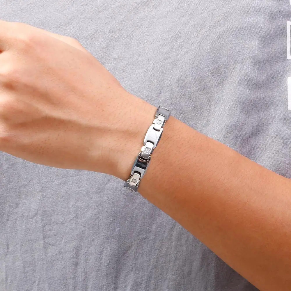 

Kalen 316L Stainless Steel Zircon Men's Bracelet Mechanical Steel Sheet Link Charm Jewelry