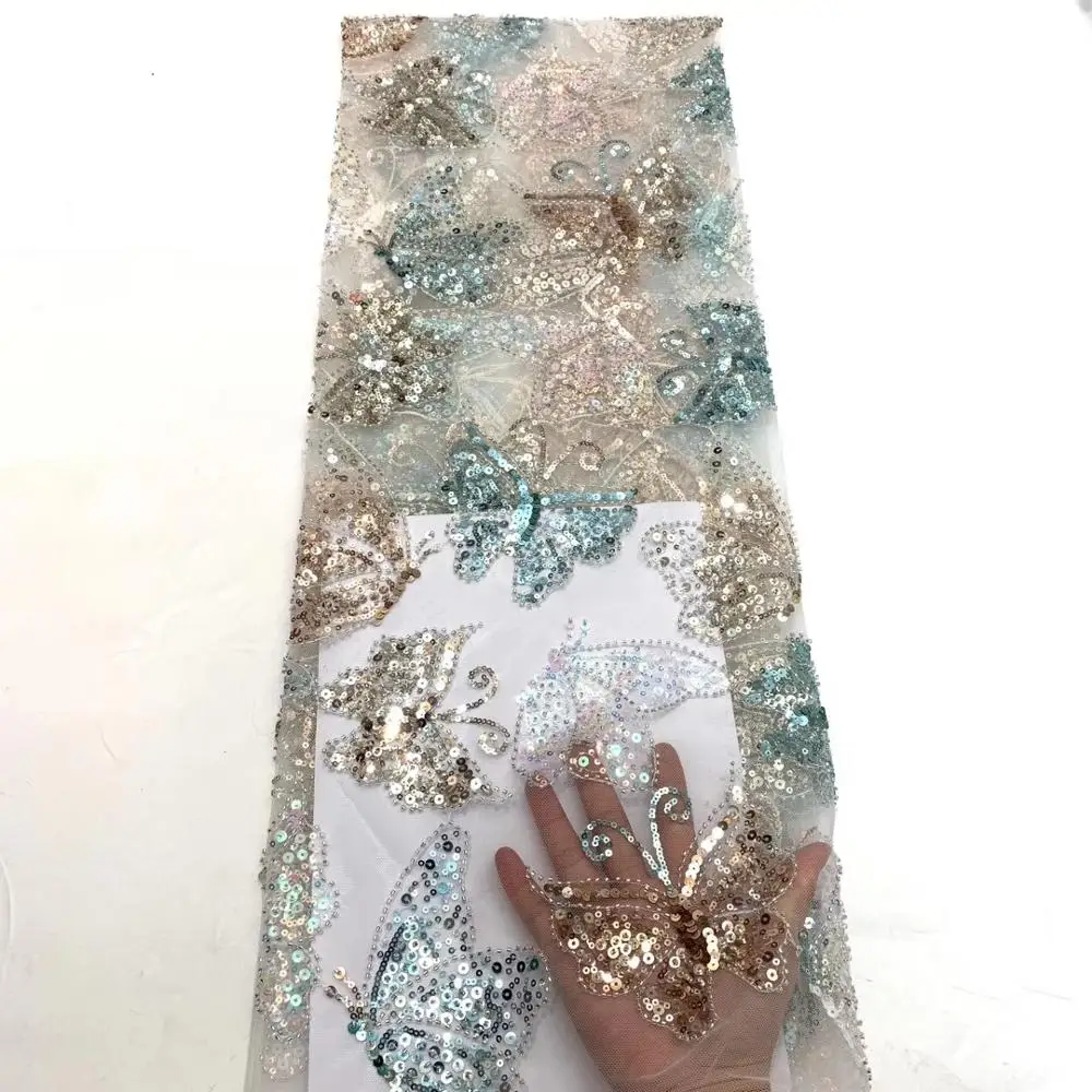 

butterfly pattern design 2020 Embroidered Nigerian Net Laces Fabric Bridal beads tube French Tulle Lace Fabric ZXMA301