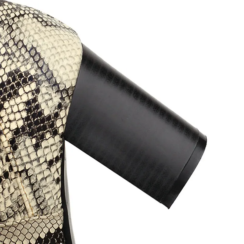 

Fashion Pleated Knee High Boots Women Snake Print Square High Heel Long Boots New Autumn Winter Pointed Toe Women's Shoes