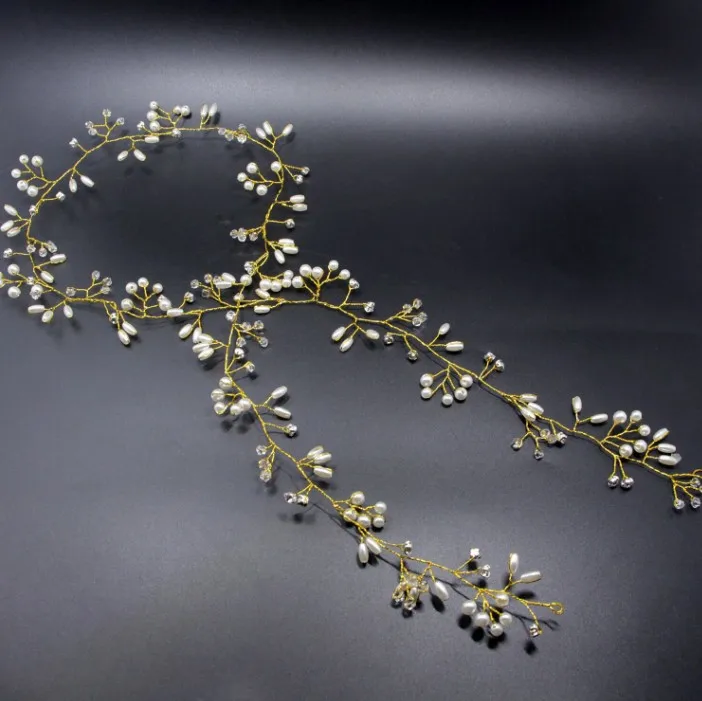 Повязка на голову для невесты с длинными бусинами из искусственного жемчуга