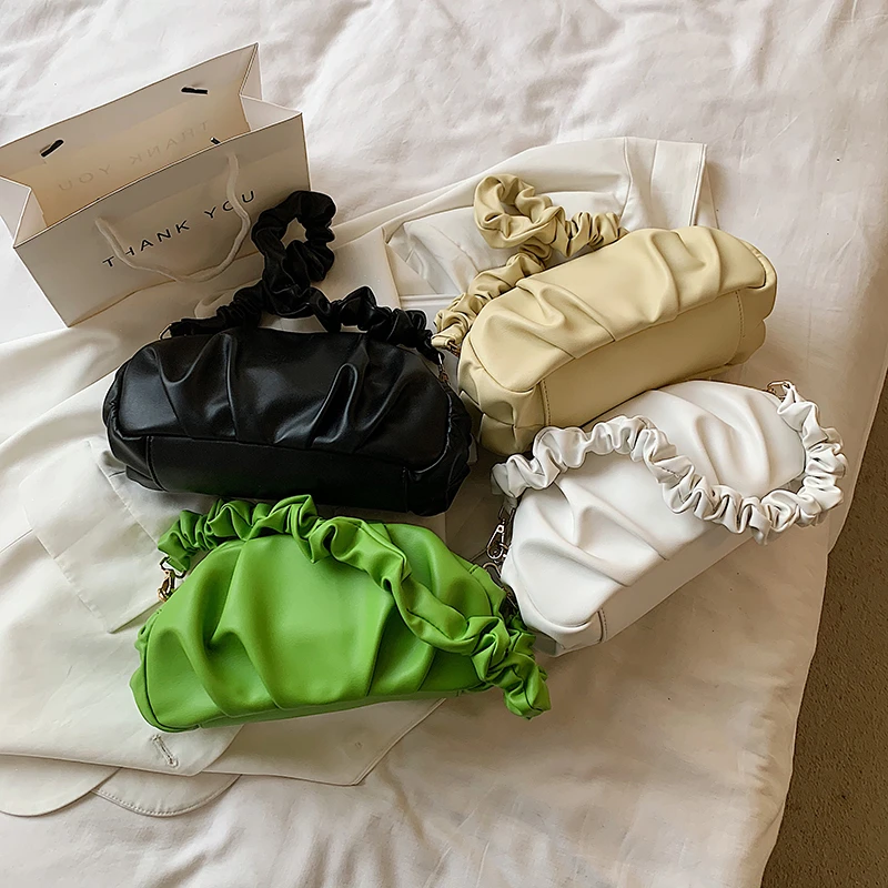 

Solid Color Pleated Tote Bag 2021 Fashion New High-quality Soft Leather Women's Designer Handbag Travel Shoulder Bags Armpit Bag