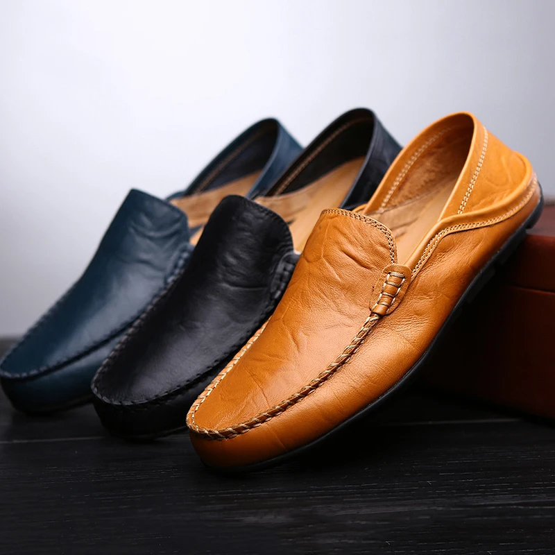 

Men Loafers 2020 New Leather Shoes Men Casual Shoes Moccasins Breathable Sneakers Men Driving Shoes Comfort Flats Plus Size 46