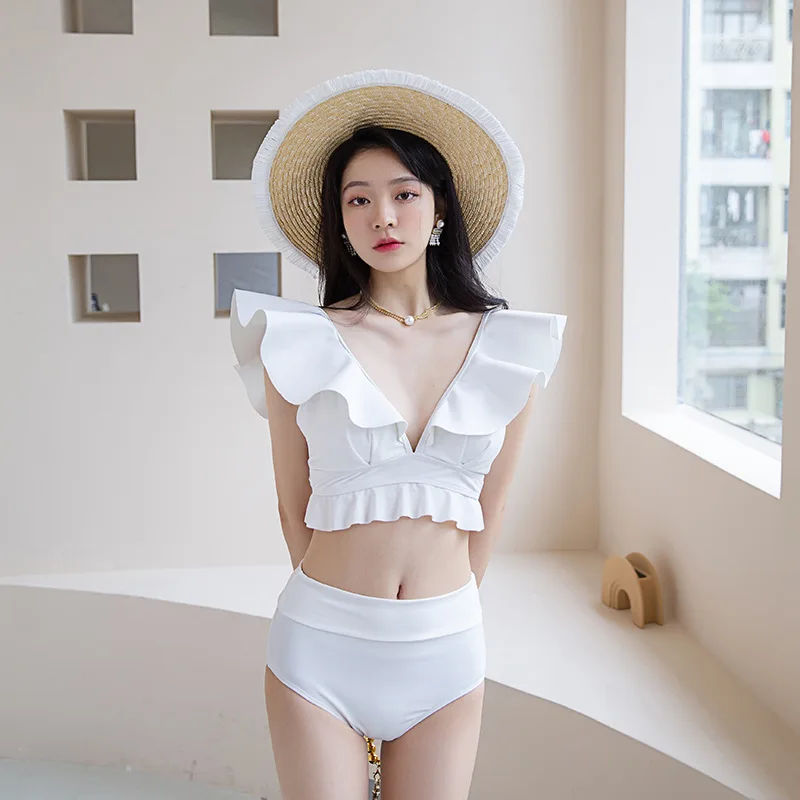 

Bathing Suit Women Bikini 2021 Swimsuit For With Shorts Mayan Bath New Sexy Split High Waist Ruffle Print Polyester Sierra