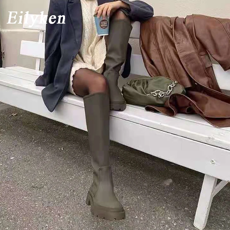

Eilyken/модные женские сапоги до колена зимняя обувь на толстой подошве женские теплые высокие сапоги офисная обувь для отдыха Размеры 35-40