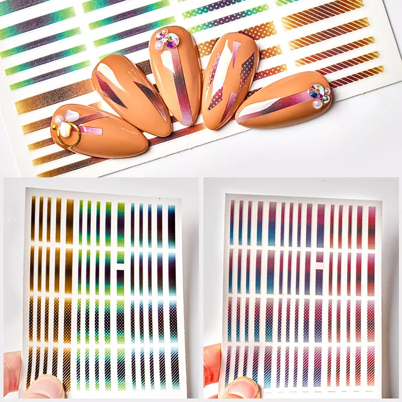 1 шт. цветные золотые и серебряные слайдеры 3D наклейки для ногтей прямые