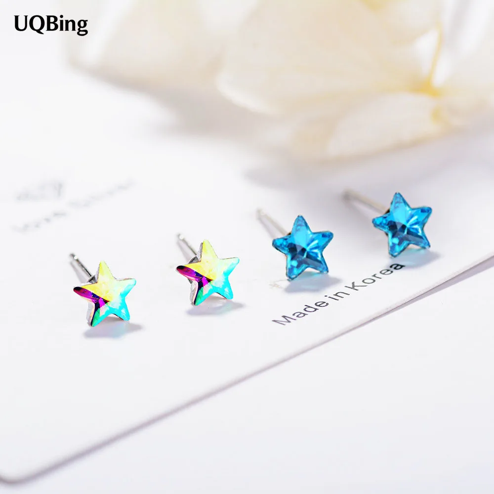 

Sample Shape 925 Sterling Silver Mosaic ZirconBlue Colorful Zircon Star Stud Earrings For Women oorbellen pendientes