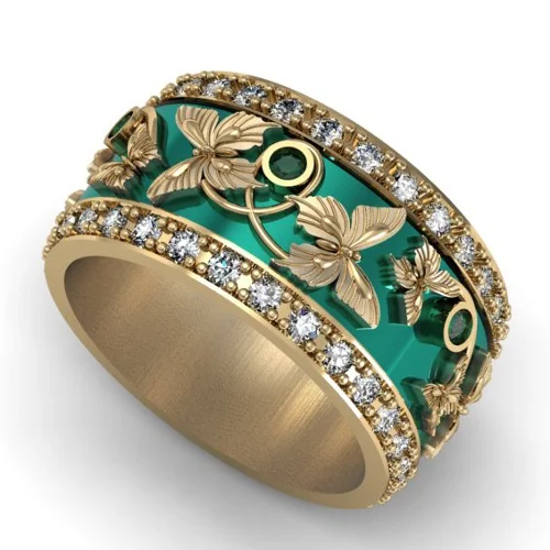 

Exquisite Women Men's Double Row Gems White Zircon Butterfly Ring Anniversary Gift Engagement Wedding Band Rings Jewelry