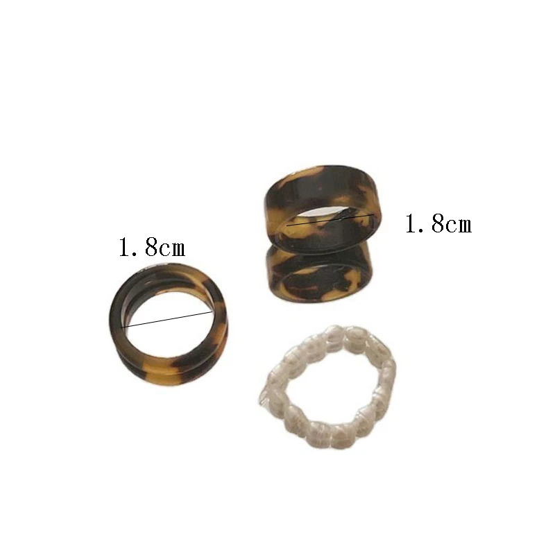 

3PCS/SET 2021 Korean Vintage Leopard Acetate Imitation Pearl Geometric Rings for Women Jewerly Ring Set