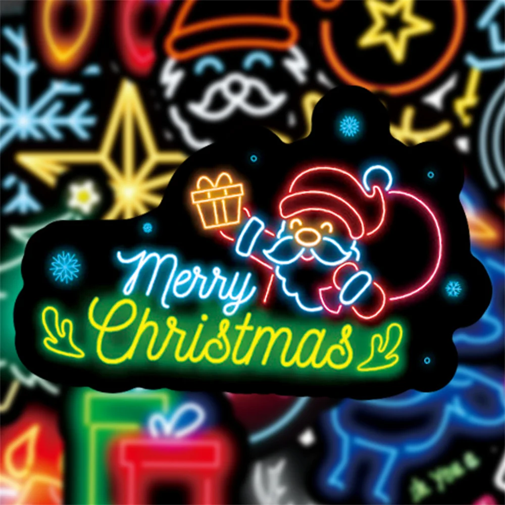 10/30/50 Uds de dibujos animados de Navidad de ne&oacute;n Graffiti equipaje ordenador port&aacute;til casco cubierta de carrito impermeable decorativo Etiqueta de venta al por mayor-1