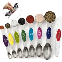 8pcs stainless steel chef magnetic kitchen scale measuring spoons set dual sided fits in spice jars kitchen cooking tools