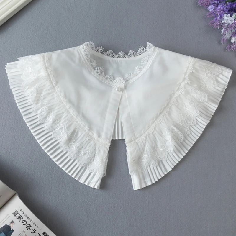 

Women Polyester Lace Edge All-Match Fake Decorative False Collar Detachable Half Shirt Blouse XX9D