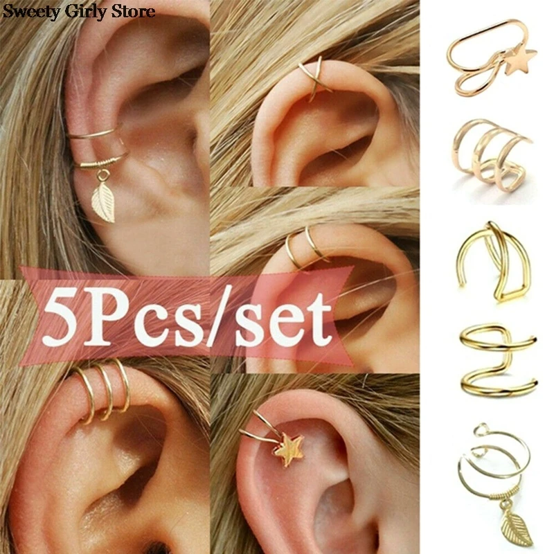 Клипсы-манжеты для ушей 5 шт./компл. женские модные серьги-клипсы без пирсинга