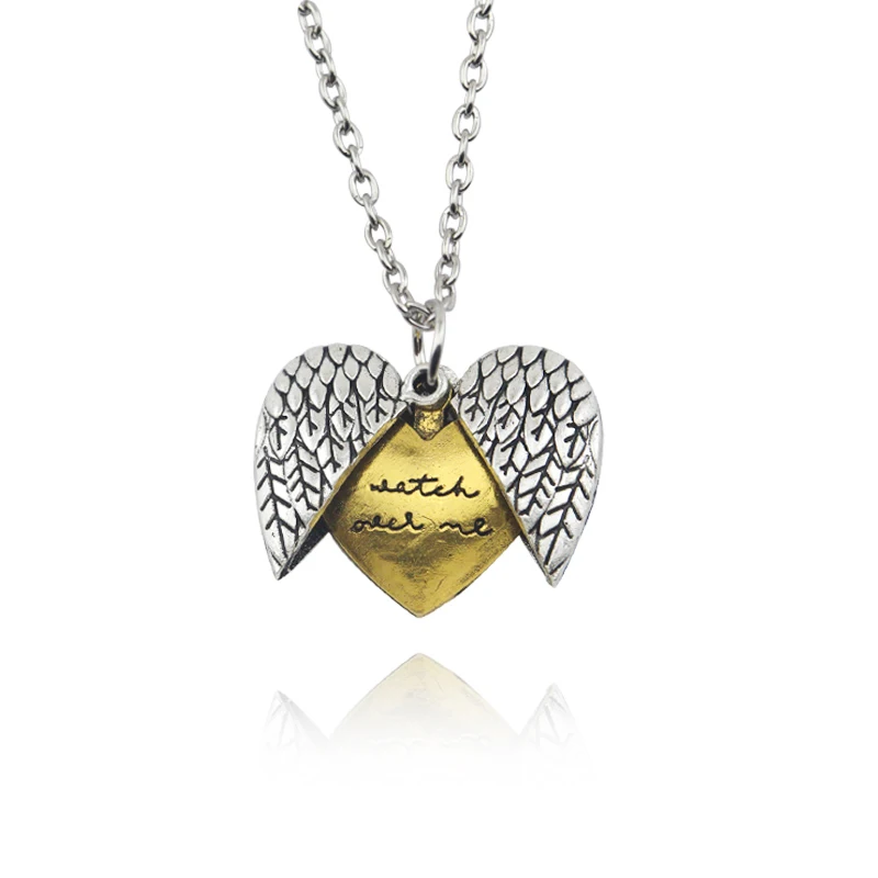 Модная бижутерия открытый медальон крыло сердце кулон ожерелье гравировка часы
