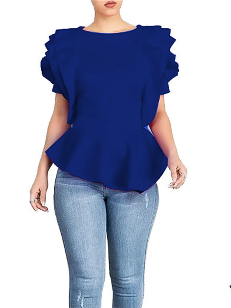 Размера плюс с рукавом в форме лепестка режиме реального Blusa женские топы Zanzea