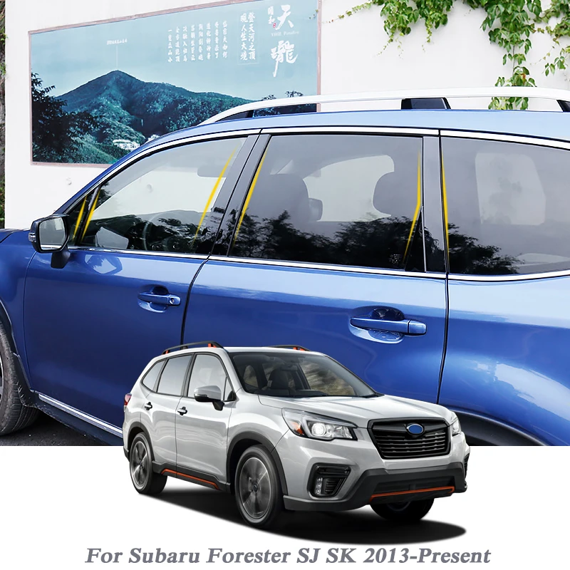 

8 шт., Стайлинг автомобиля для Subaru Forester SJ SK 2013-Н. В., стикер для обшивки окон автомобиля, стикер средней колонны, внешние аксессуары из ПВХ