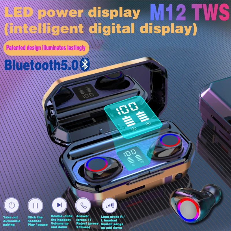 TWS-наушники M12 компактные Bluetooth-наушники с объемным звуком 9D для бизнеса