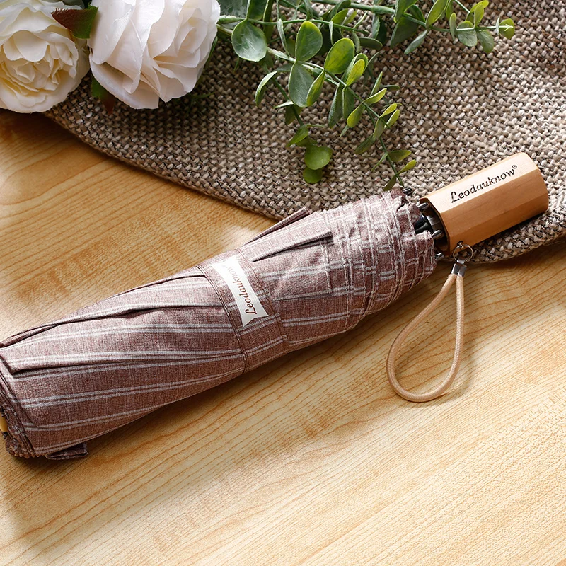 

Brand Wooden Handle Umbrella Women Strip Design Portable Folding Umbrellas Men 8K Windproof Rain Umbrella Paraguas Outdoor