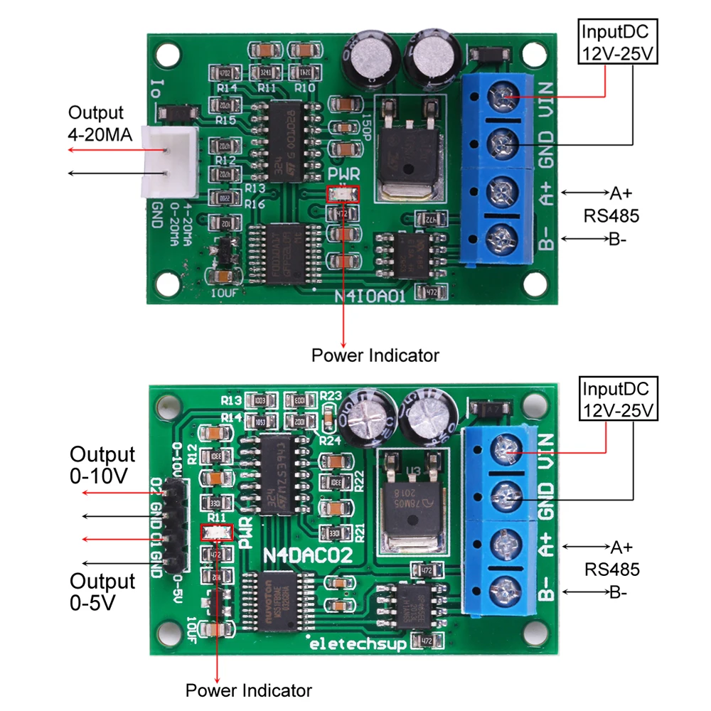 DC 12V 24V RS485 to 4-20mA/0-5V/0-10V Current/Voltage Converter RS485 to DAC Number-mode Conversion Module MODBUS RTU Control