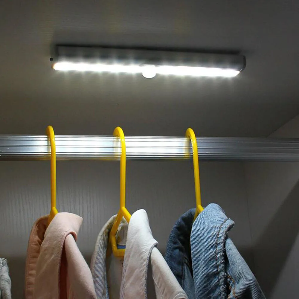 10 LED PIR Motion Sensor Lamp Under Stick on Cabinet Light for Wardrobe Cupboard Closet Night Light|Подшкафные лампы| |