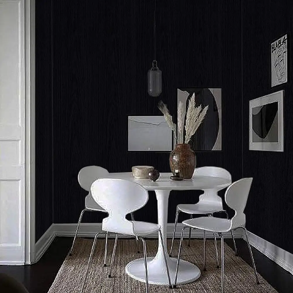 

Vinyl Wallpaper Black Wood Grain Thickening Wallpaper Cabinet Kitchen Stickers Decoration Film Self-adhesive Furniture Boei B4Z5