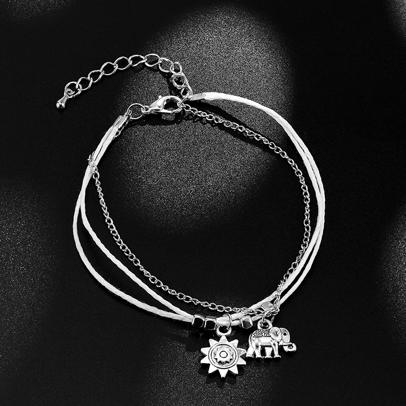 Браслет-анклет многослойный Женский Пляжная подвеска в стиле ретро со слоном