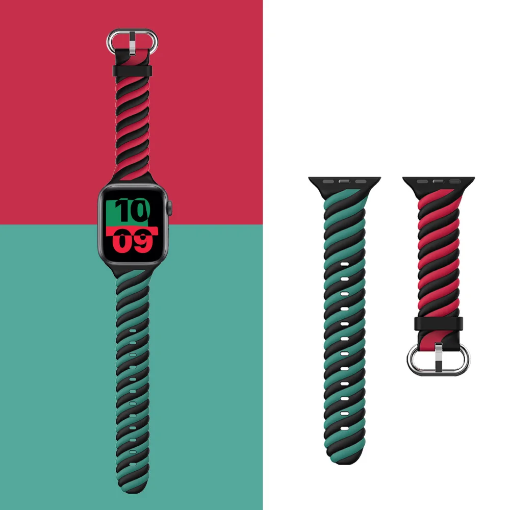 

Sport Two-color Colourful Silicone Strap For Apple Watch Band 38mm 40mm 42mm 44mm Soft Slim Bracelet iWatch Strap 3 4 5 6 SE