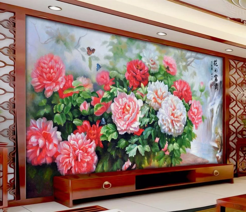

Drop Shipping Custom Wallpaper HD Oil Painting Peony Blossom Background Wall Home Decorative Background Mural 3d Wallpaper Photo
