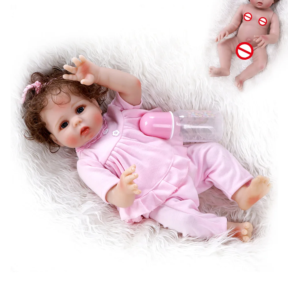 

Original 46CM Reborn Doll Full soft silicone reborn toddler Doll Curly Hair girl realistic baby bath toy Waterproof 192