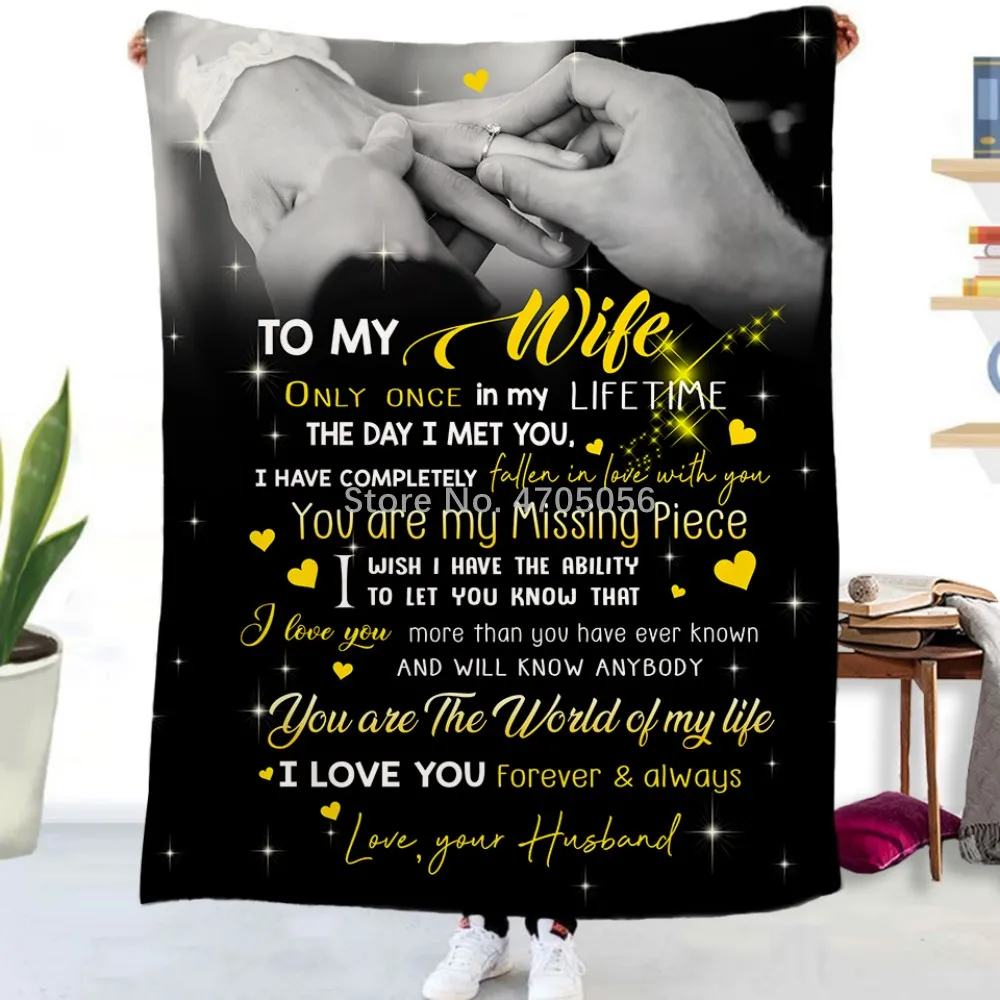 

Express Love To My Wife Winter Warm Thicken Blanket Letter 3D Print Blankets on Bed Home Textiles Best Gift