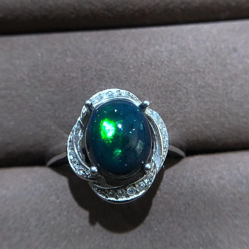 New products, natural black Opal ring, 925 silver inlay, hot selling. From Australia  Beautiful fire