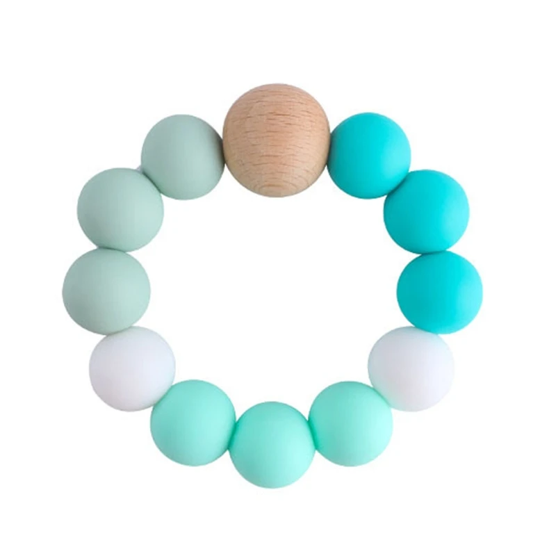 

Rainbow Silicone Teething Bracelet Baby Teether Nursing Chew Beads Rattles Toys