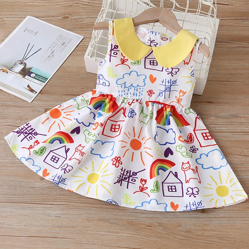 

Cartoon Cute Baby Casual Midi Solid Summer Girls Dress Vestidos Longue De Ropa Fiesta Nina Verano Robe Fille Kids Children