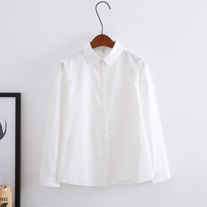 

AYAOZT branco blusa feminina trabalho wear estudante botão primavera outono manga longa algodão senhoras topos camisa S-XXL blus