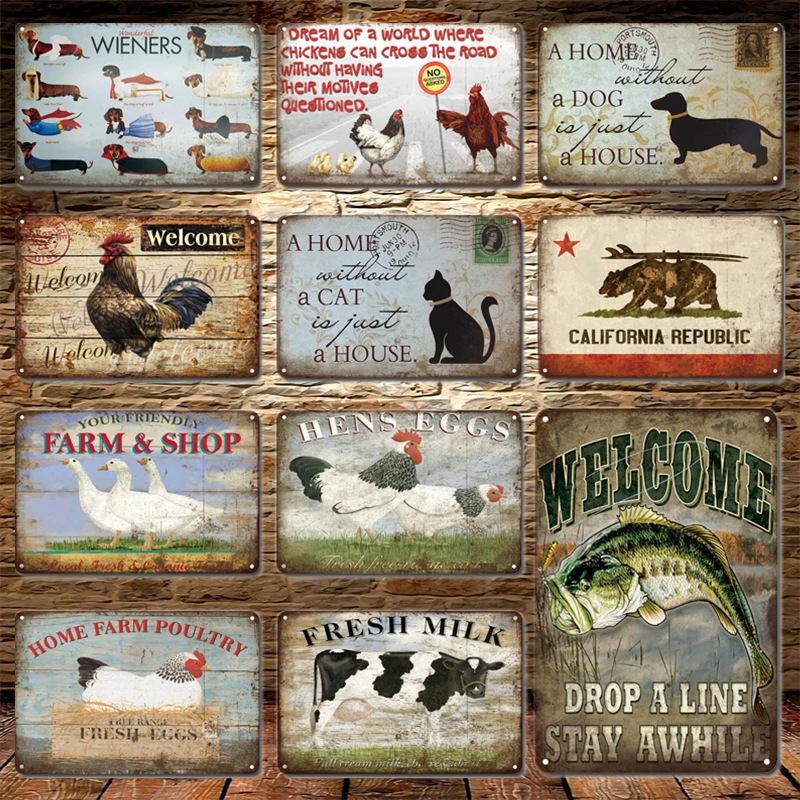 

Vintage Chicken Metal Poster Wall Stickers Tin Sign Retro Farmhouse Decor Plaque Rustic Home Yard Garden Decoration Metal Plate