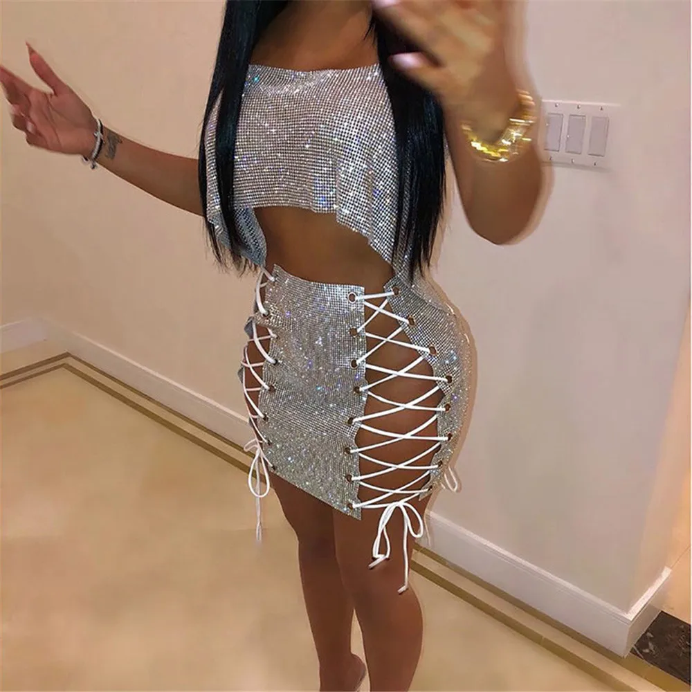 

DIRTYLILY 2020 Summer Sexy Backless Bling Rhinestone Tank Top Women Metal Crystal Diamonds Sequined Night Club Party Crop Top