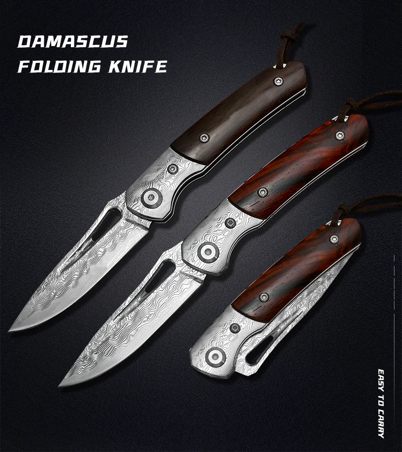 

Shanker Lockless Damascus VG10 Steel Pocket Folding Knife Outdoor Camping Portable Sharp Blade EDC Utility Fruit Knife Tools