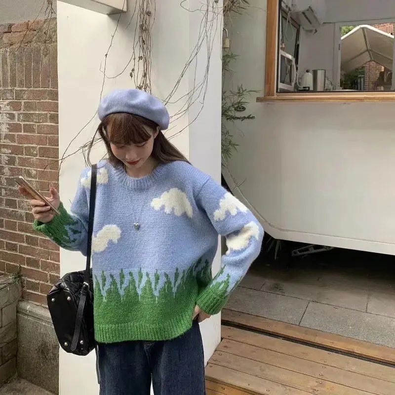 Woherb в стиле преппи виде облаков модные шикарные женские вязаные корейские
