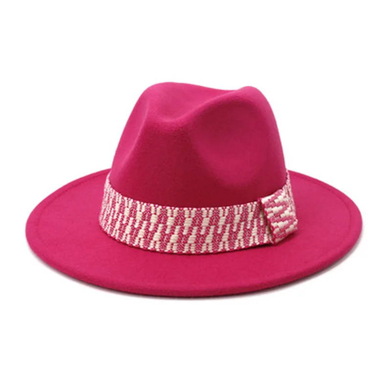 

fedora hats women men winter autumn wide brim with ribbon band striped felted hats fascinator red pink women men winter hats new