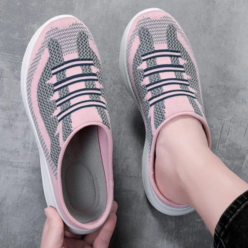 

Lazy Shoes Lightweight Round Toe Slippers for Women Mules Flats Soft House Slippers Slides Summer Black Casual Filas Sneakers