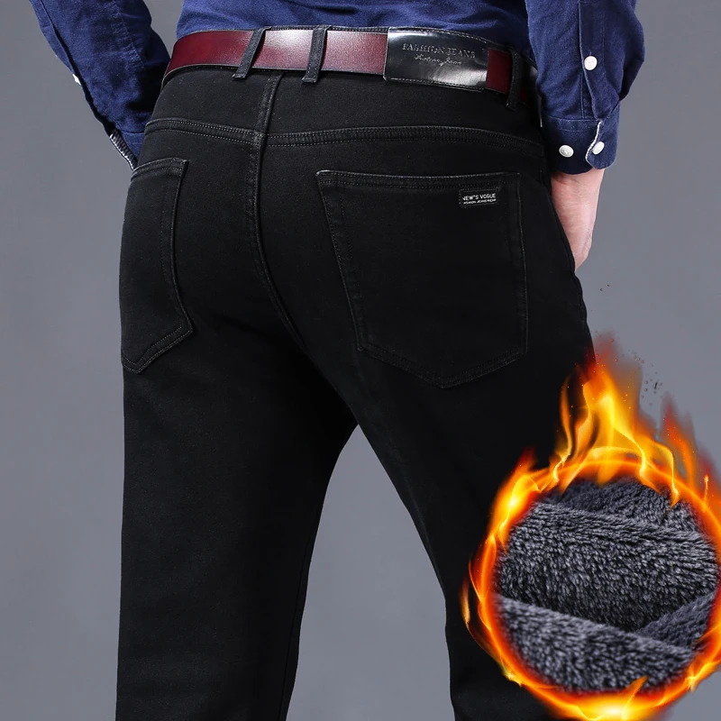 2022 Thick Velvet Pants Warm Jeans Casual Fleece Trousers Male Plus Size Winter Jeans Men Black Slim Fit Stretch