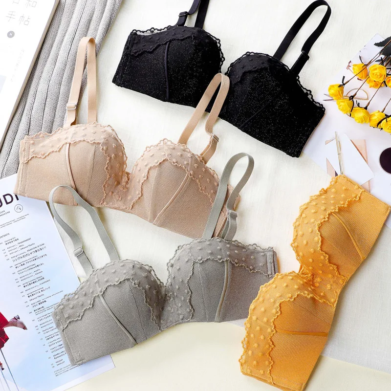 Женское нижнее белье с кружевной вышивкой комплект мягким бюстгальтером пуш-ап