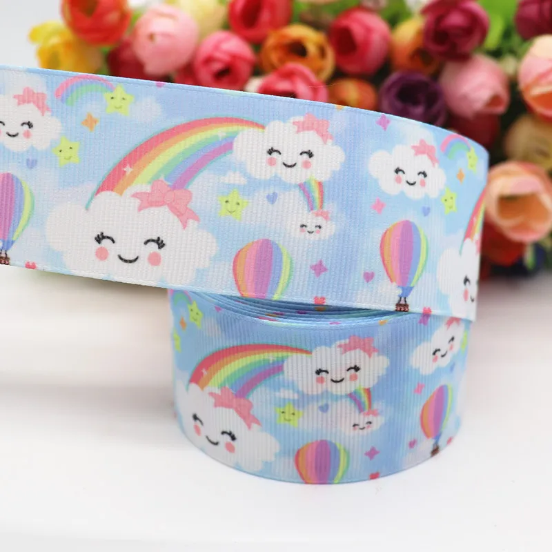 Радужные ленты для волос 10 ярдов 1 5 дюйма (38 мм) с принтом облаков бантов ручной