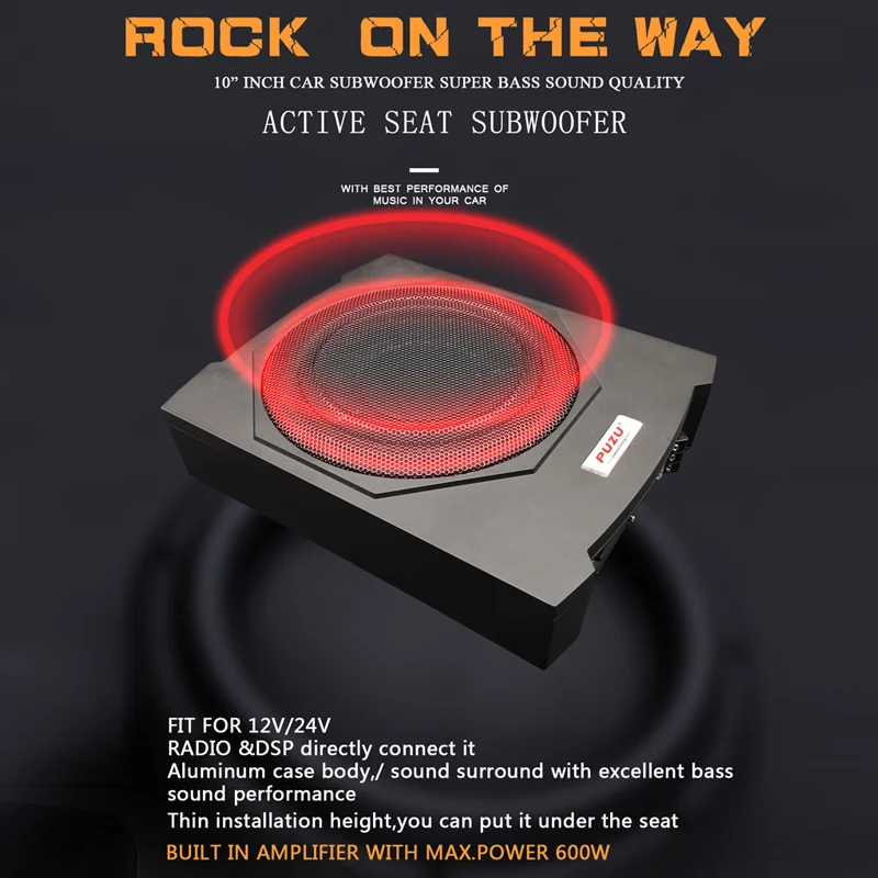 Universal Cast Aluminum Fuselage Slim 10 Inch 600W Under Seat Car Active Subwoofer Bass Amplifier Speaker for Cars Vehicle | Автомобили и